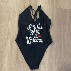 “I Was Born A Unicorn” Black One piece swimsuit